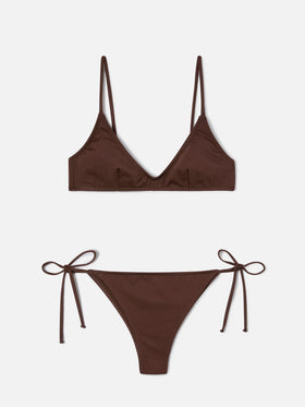 Bikini brassière Paloma Marielle marron foncé avec liens à nouer 