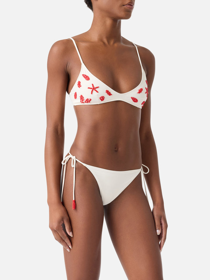 Paloma Marielle cremefarbenes Bikini mit Perlen und Quasten 