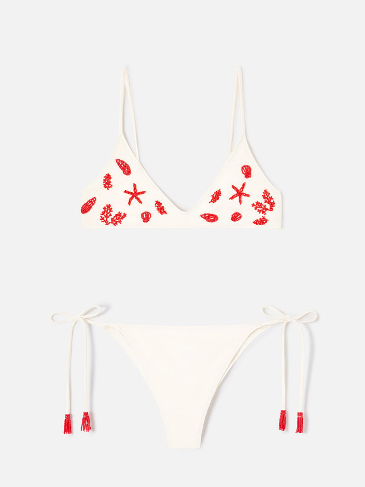 Paloma Marielle cremefarbenes Bikini mit Perlen und Quasten 
