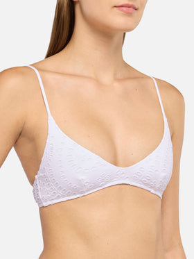 Paloma Marielle Bralette-Bikini mit tiefem Ausschnitt aus weißer Sangallo-Spitze
