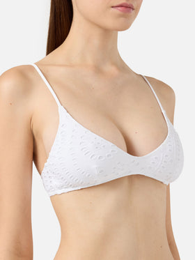 Bikini bralette Paloma Yali à décolleté profond en dentelle sangallo blanche 