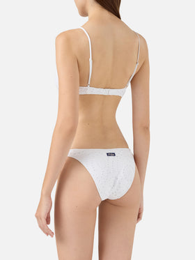 Bikini bralette Paloma Yali à décolleté profond en dentelle sangallo blanche 