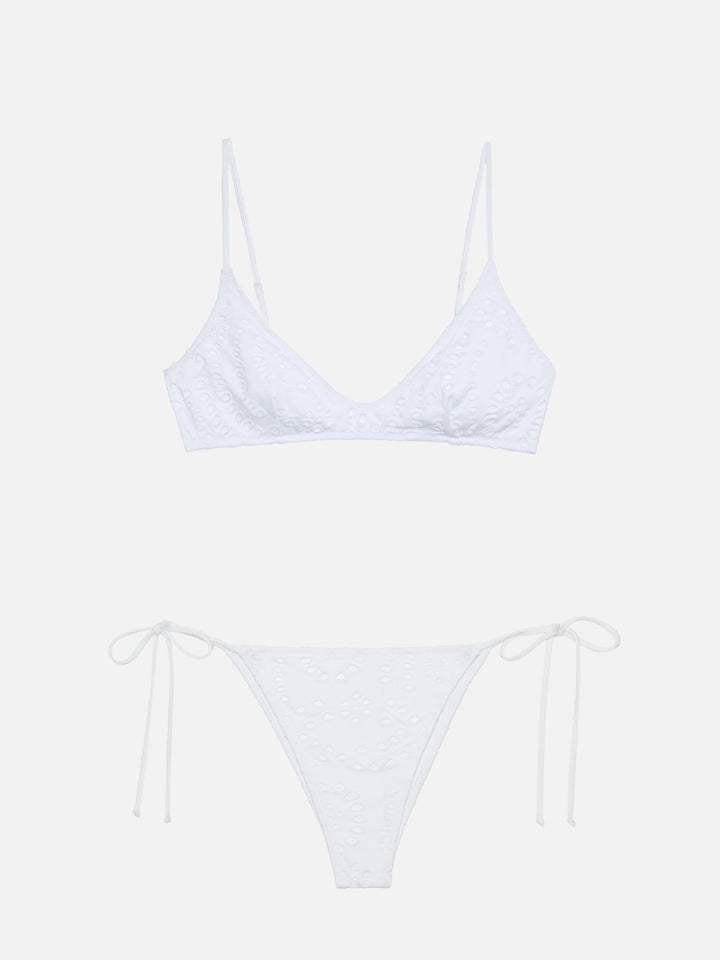 Paloma Marielle deep neck bralette bikini in white sangallo lace
