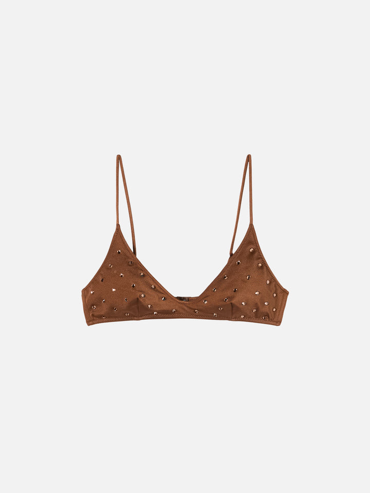 Bralette Paloma marrón de escote redondo con adorno de strass 