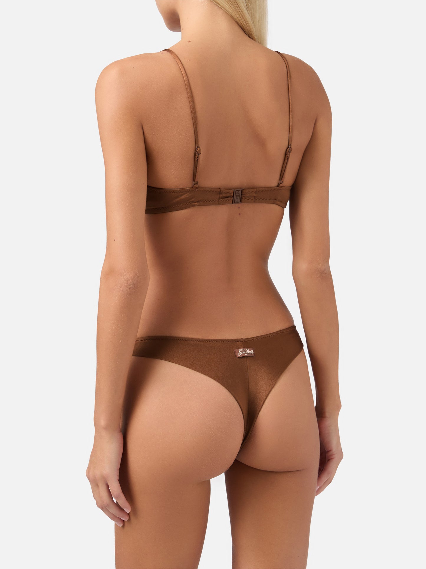 Paloma Naomi Triangel-Bralette-Bikini mit tiefem Ausschnitt in Braun mit Strassverzierungen 