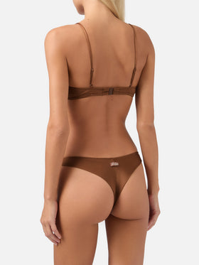 Paloma Naomi Triangel-Bralette-Bikini mit tiefem Ausschnitt in Braun mit Strassverzierungen 