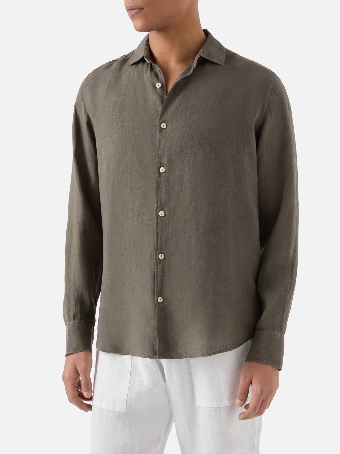 Chemise Pamplona vert militaire en pur lin 
