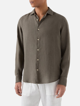 Chemise Pamplona vert militaire en pur lin 