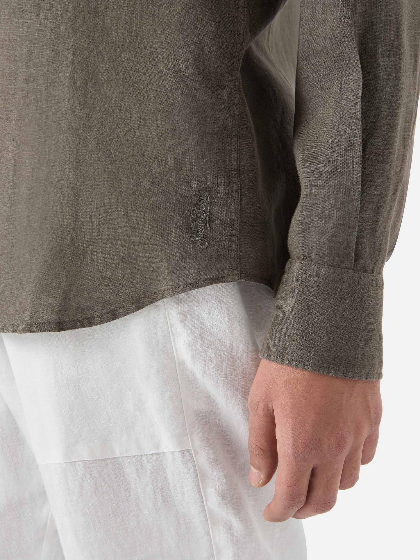 Chemise Pamplona vert militaire en pur lin 