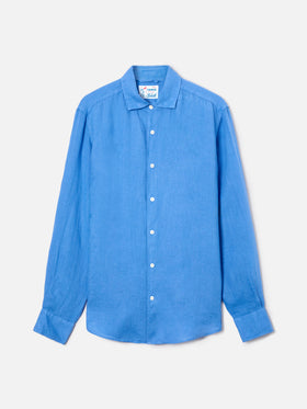 Camicia Pamplona in lino blu tinta unita