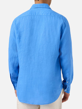 Camicia Pamplona in lino blu tinta unita