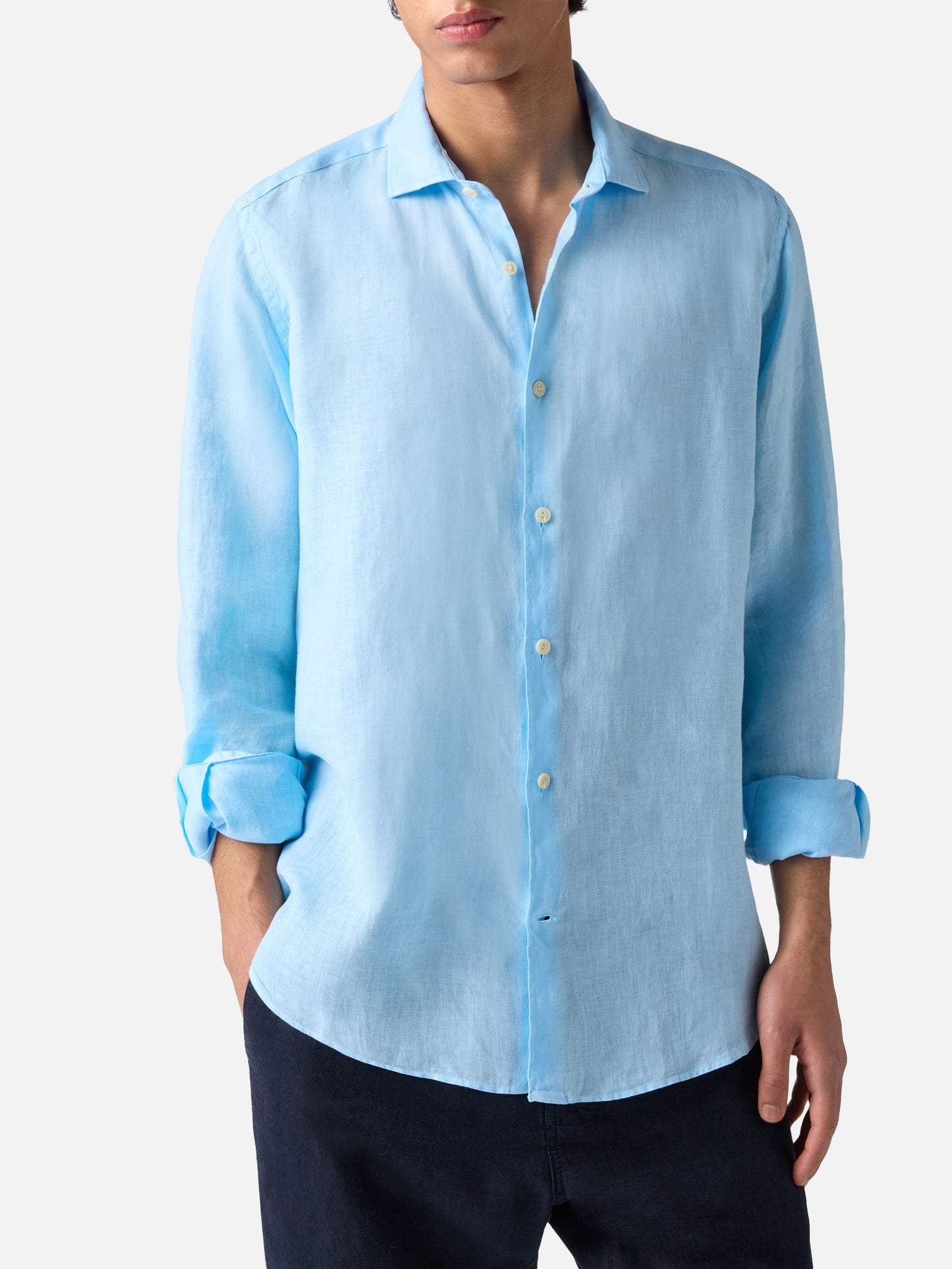 Camicia Pamplona in lino azzurro chiaro