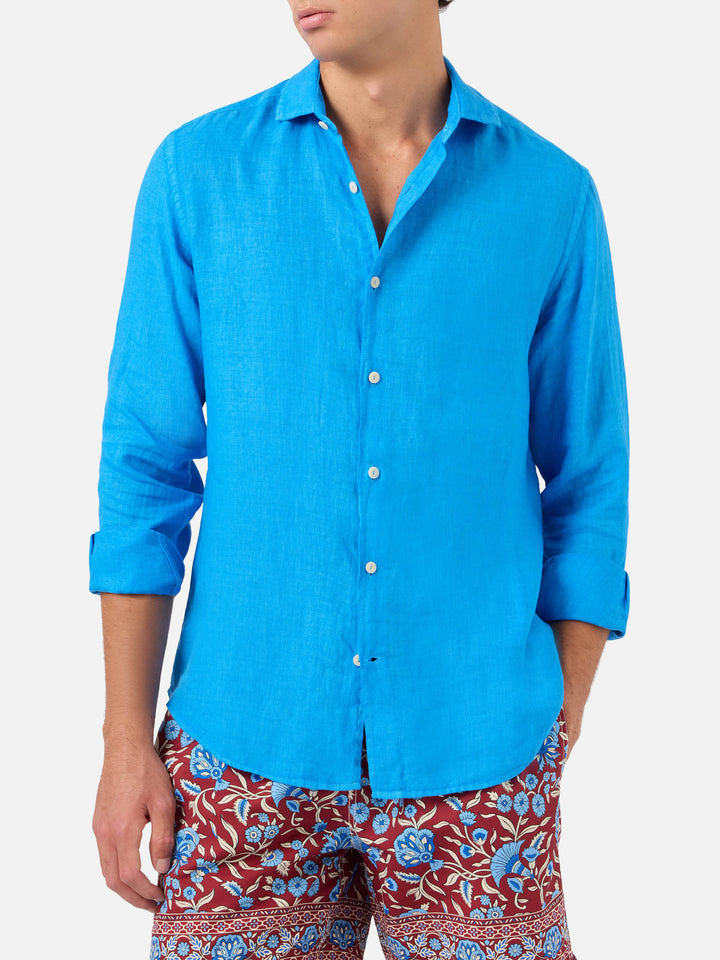 Pamplona watercolor bluette linen shirt