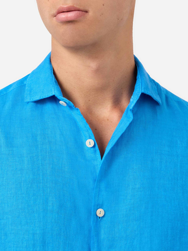 Pamplona watercolor bluette linen shirt