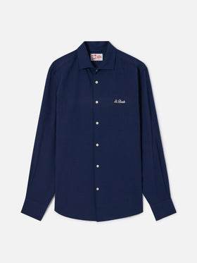 Camisa Pamplona de seersucker azul con bordado 