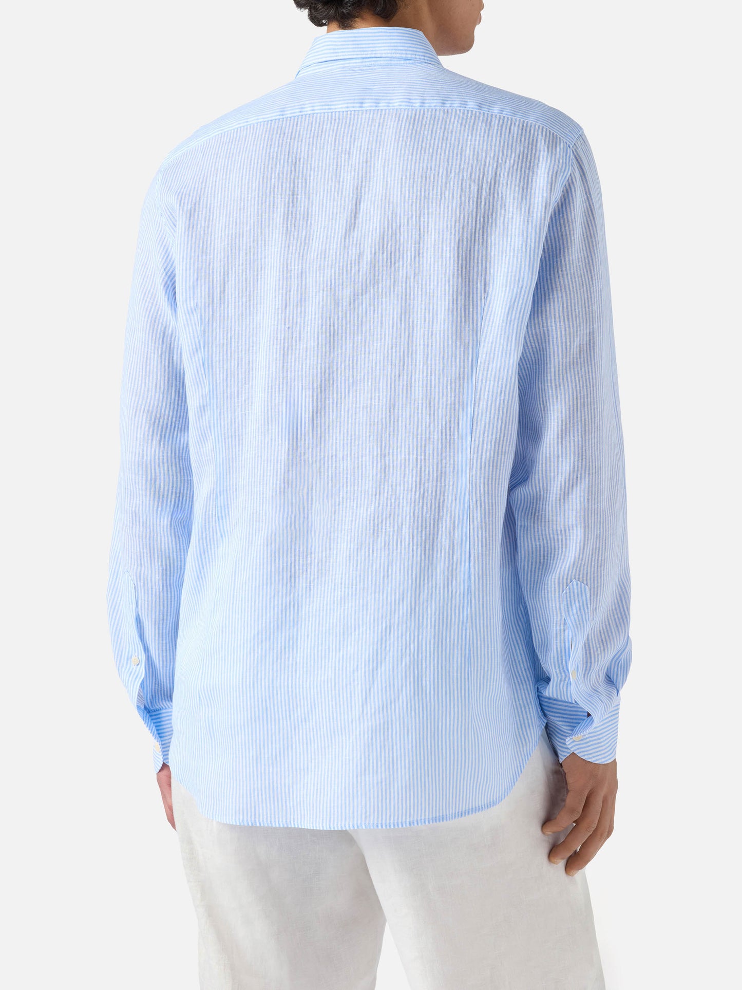 Camicia Pamplona in lino a righe azzurre