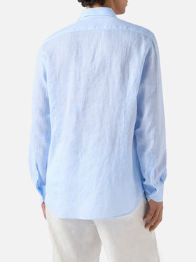 Camicia Pamplona in lino a righe azzurre