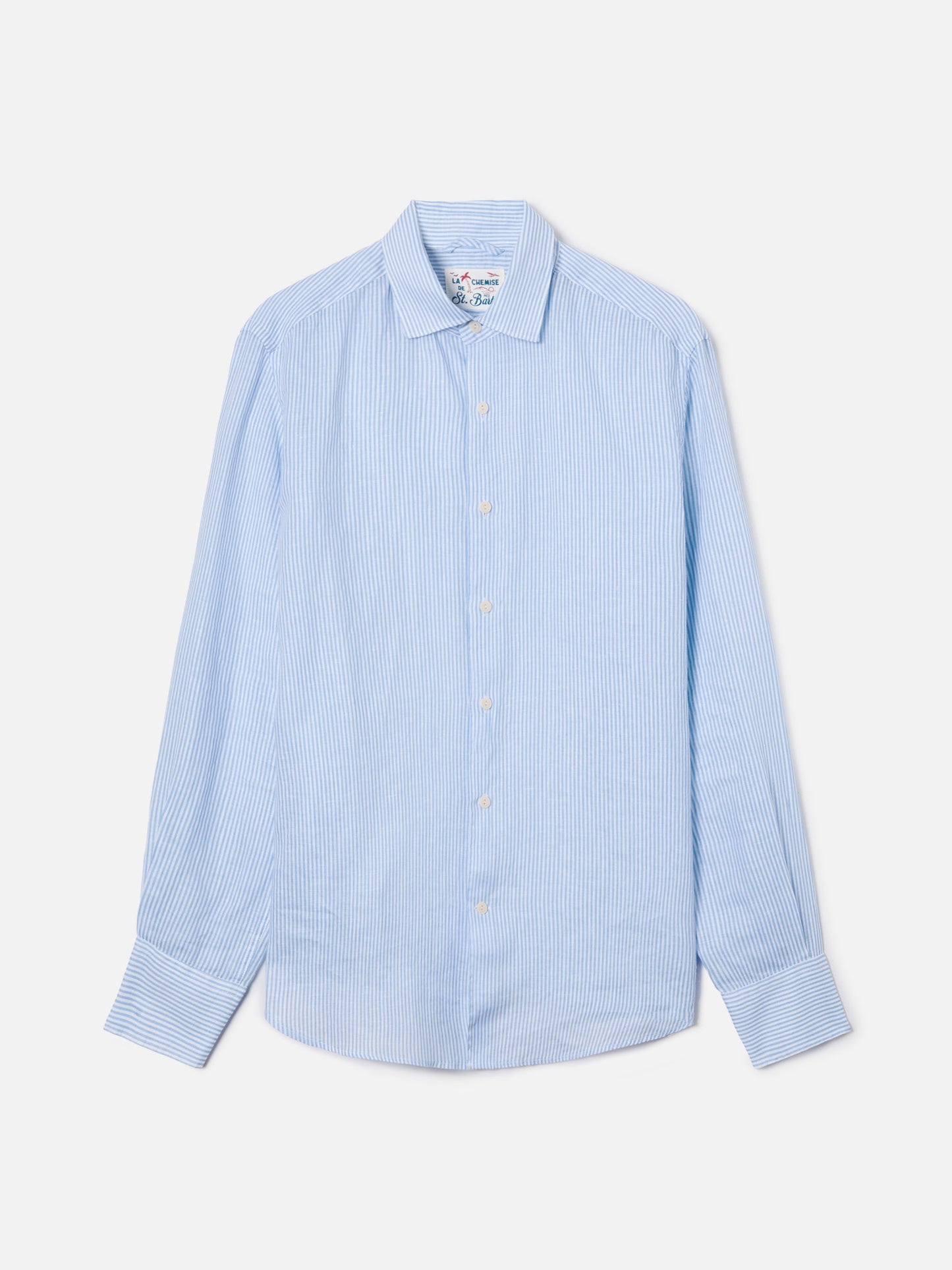 Camicia Pamplona in lino a righe azzurre