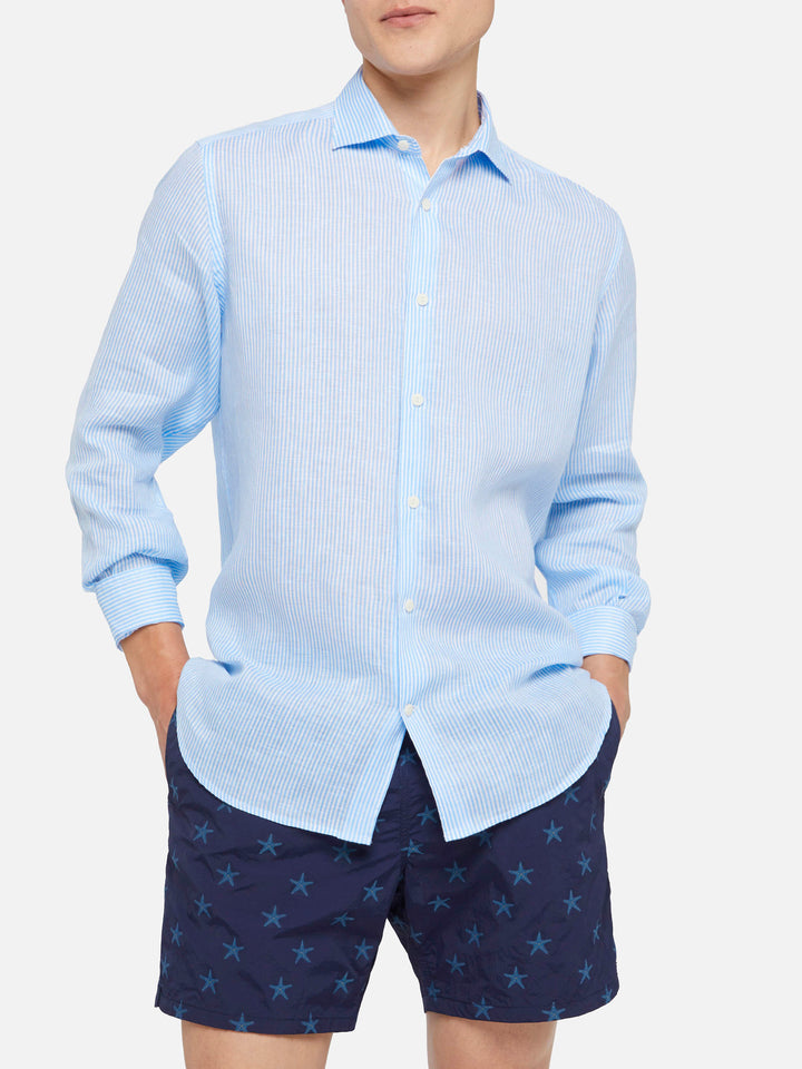 Light blue striped linen shirt Pamplona