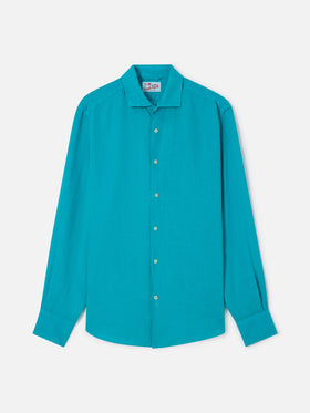 Camisa de lino Pamplona en verde petróleo 