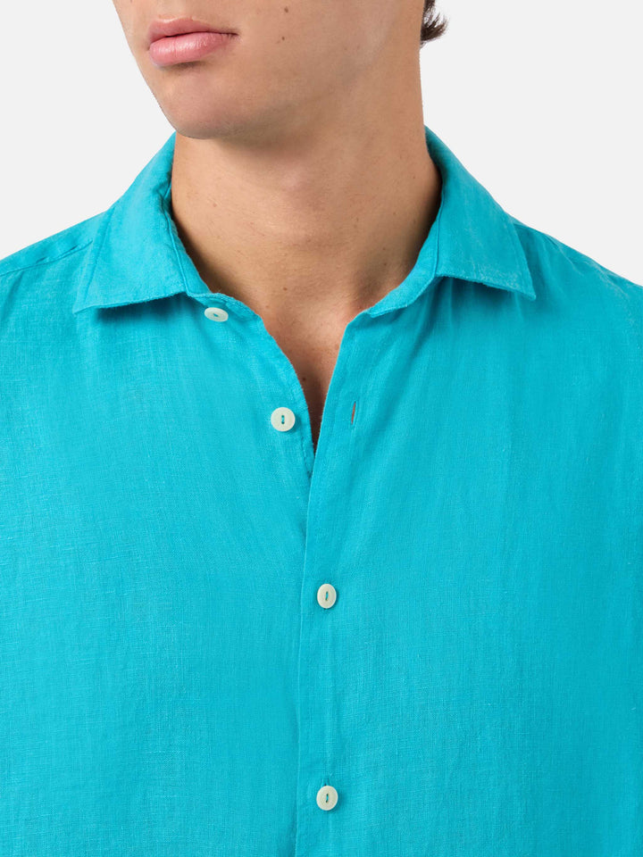 Camisa de lino Pamplona en verde petróleo 