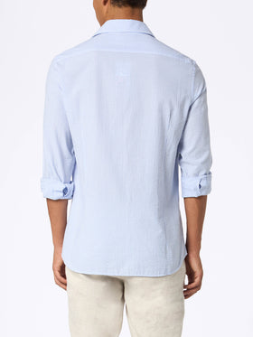 Man seersucker cotton shirt Pamplona with light blue stripes - MC2 Saint Barth