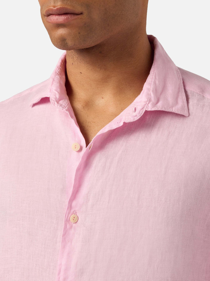 Camicia Pamplona in lino rosa tinta unita