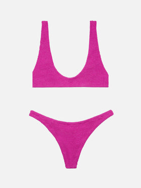 Bikini bralette Pamy Naomi de crinkle lurex en fucsia 