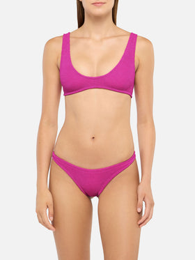 Bikini bralette Pamy Naomi de crinkle lurex en fucsia 