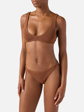 Bikini Pamy Naomi in tessuto crinkle marrone