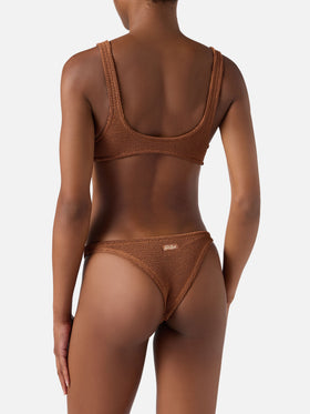 Bikini Pamy Naomi in tessuto crinkle marrone