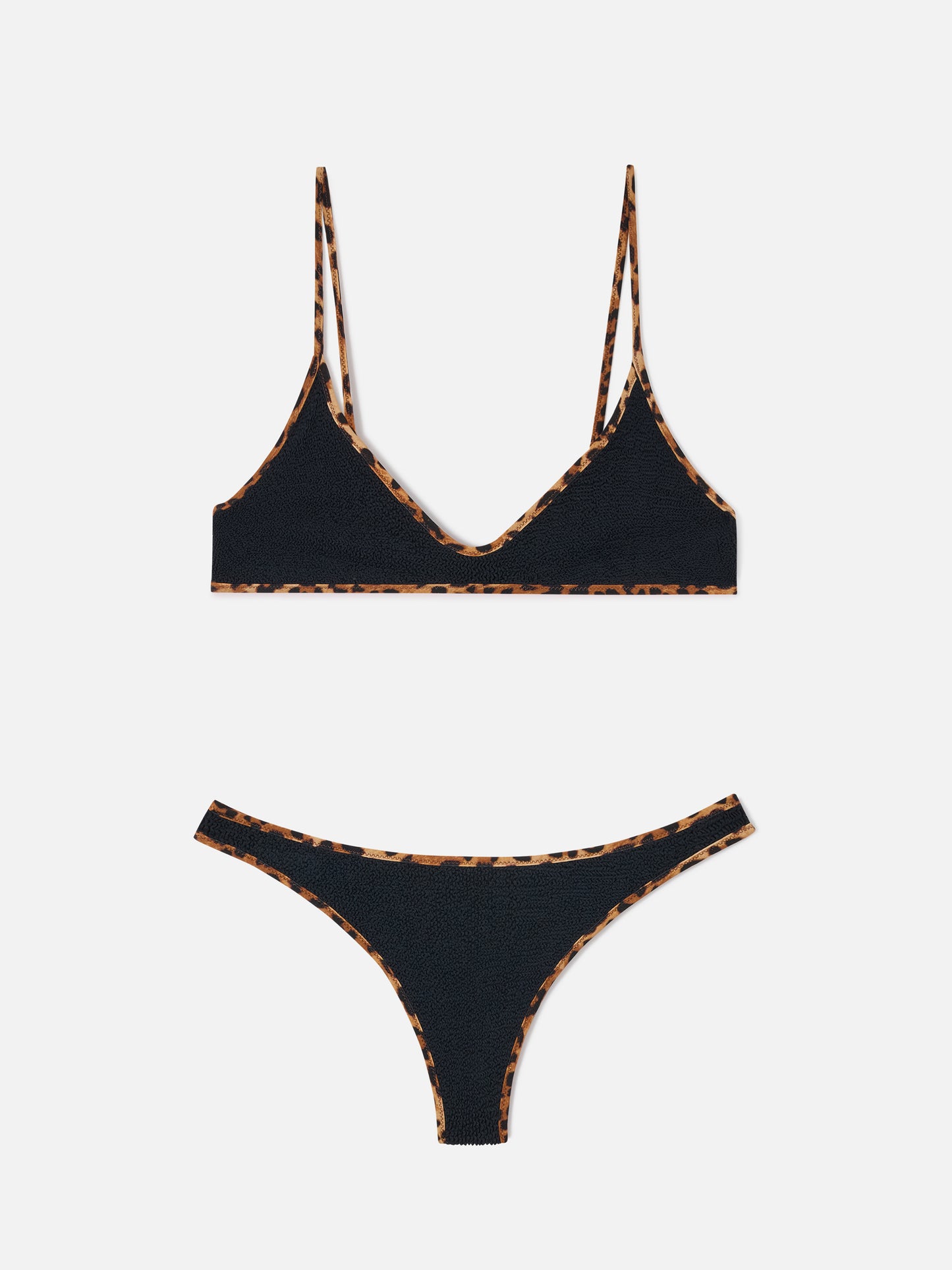 Schwarzer String-Bikini Panamy mit Animalier-Kontrastabschlüssen 