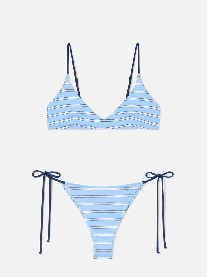 Hellblaues und marineblau gestreiftes Paolyn-Bikini 