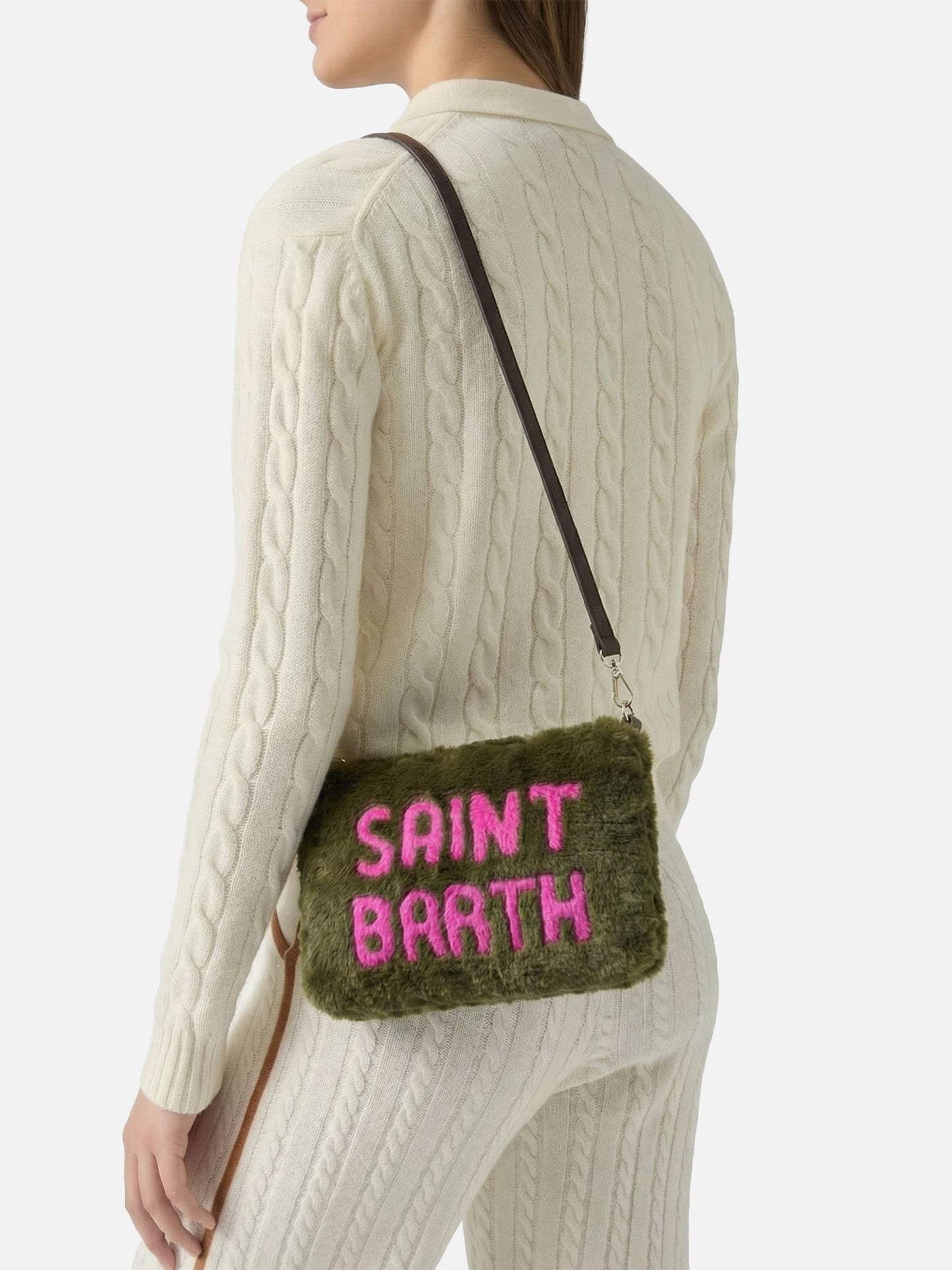 Grüne Parisienne-Umhängetasche Clutch aus Kunstfell