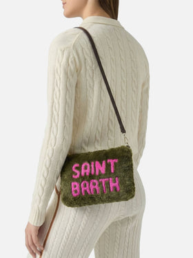 Grüne Parisienne-Umhängetasche Clutch aus Kunstfell