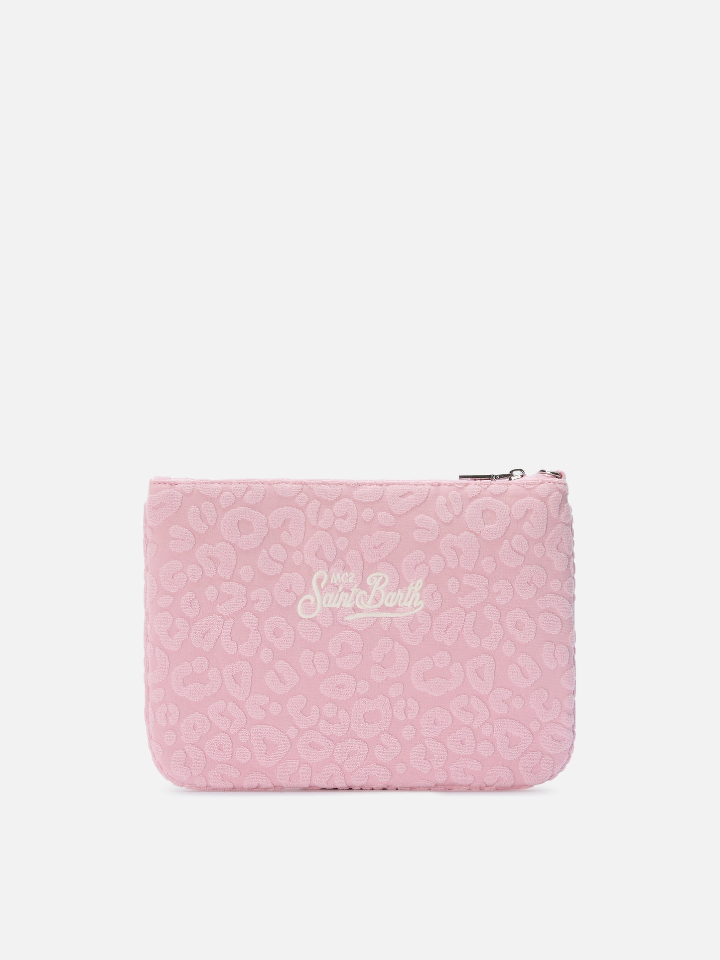Pochette Parisienne en éponge effet terry avec motif léopard embossé et bandoulière amovible 