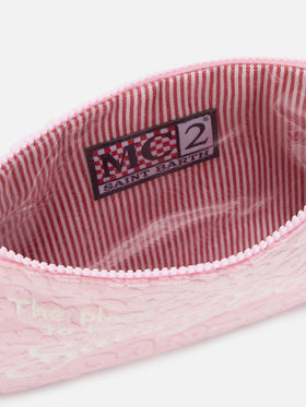 Pochette Parisienne en éponge effet terry avec motif léopard embossé et bandoulière amovible 