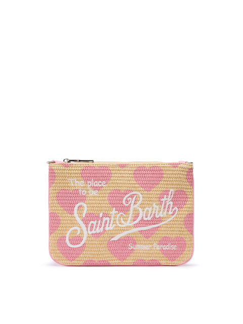 Parisienne Straw effect pouch bag with hearts print - MC2 Saint Barth