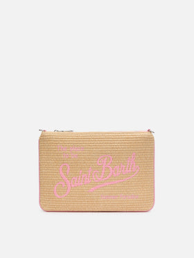 Parisienne Straw effect pouch bag with pink details - MC2 Saint Barth