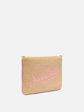 Parisienne Straw effect pouch bag with pink details - MC2 Saint Barth