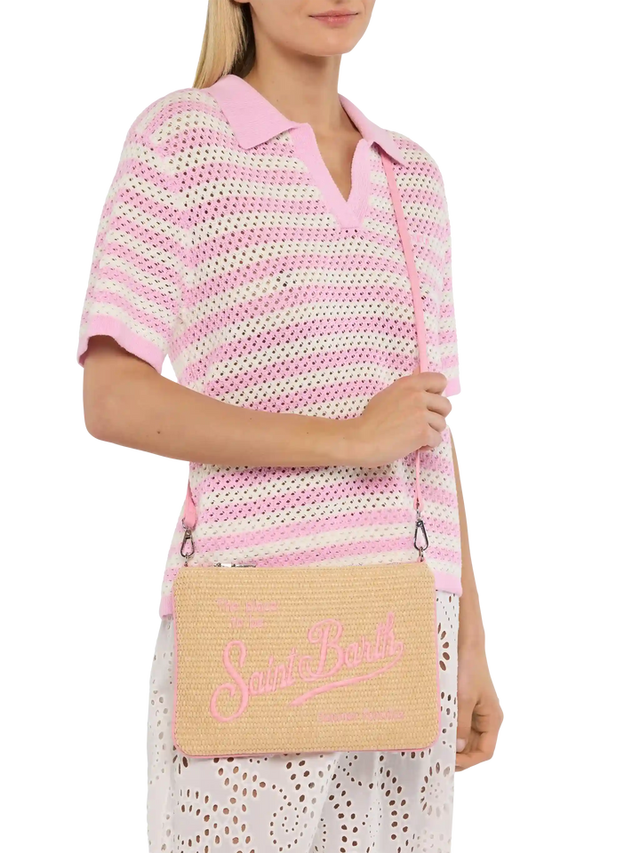 Parisienne Straw effect pouch bag with pink details - MC2 Saint Barth