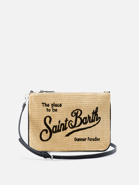 Parisienne pouch tinta unita con logo ricamato nero e tracolla removibile