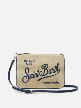 Parisienne – Beuteltasche in Strohoptik mit aufgesticktem Logo