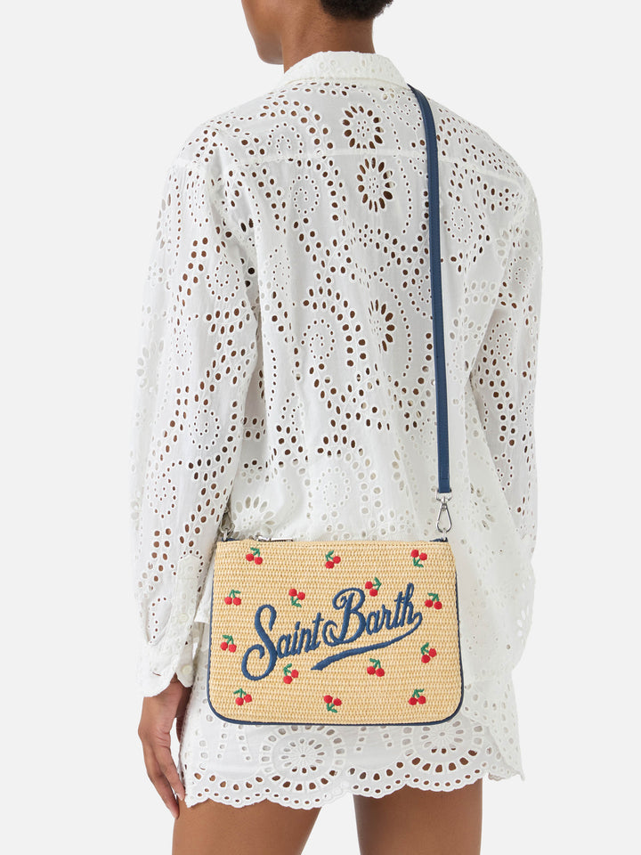 Pochette Parisienne con cerezas bordadas y correa extraíble 