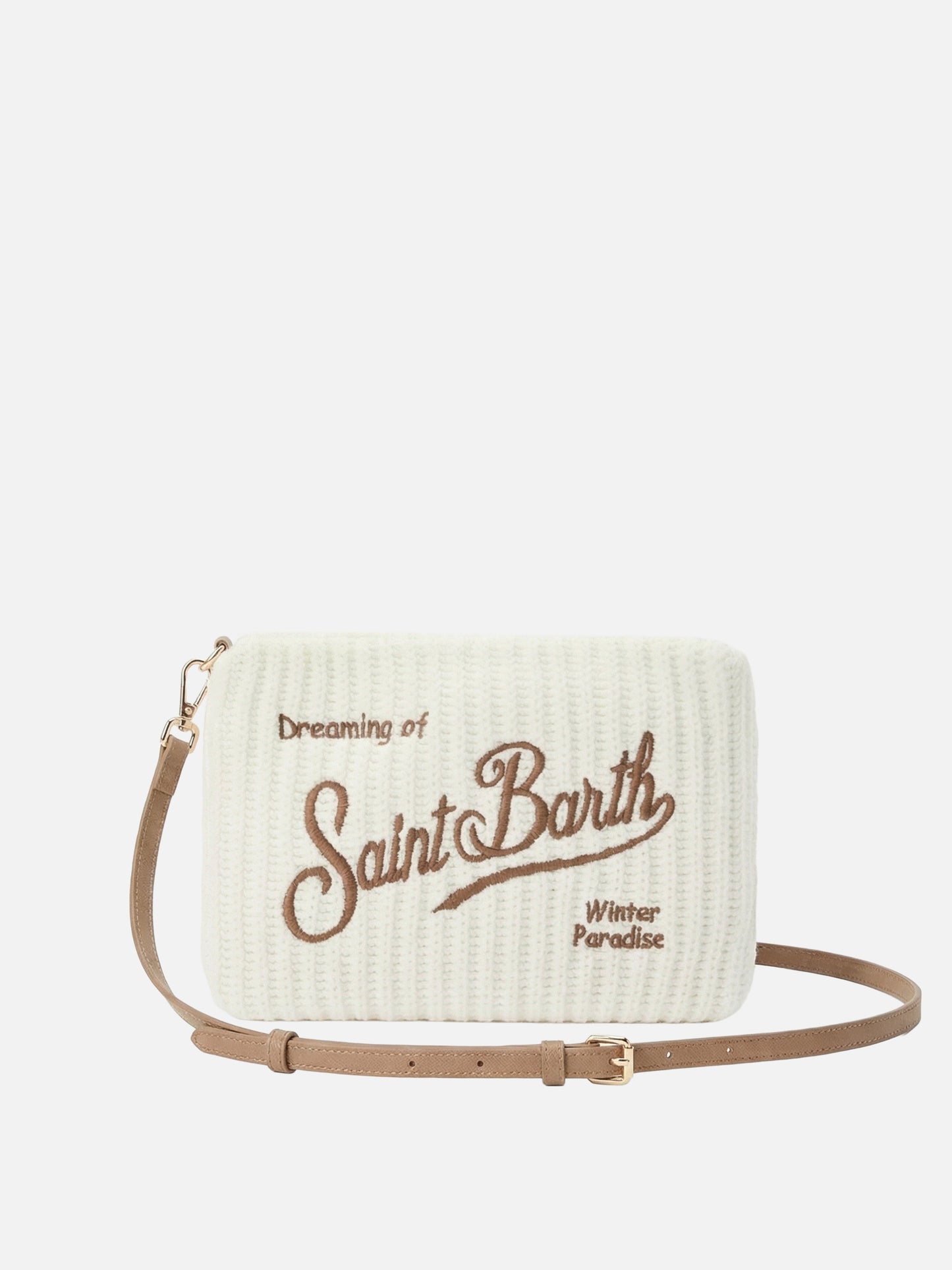 Parisienne Wool Rib Crossbody Bag aus weißem, geripptem Wollmischgewebe