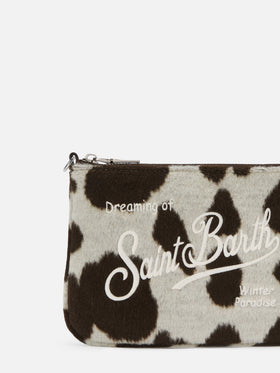 Parisienne Mini-Schultertasche aus Wollmischung mit Kuhfellmuster