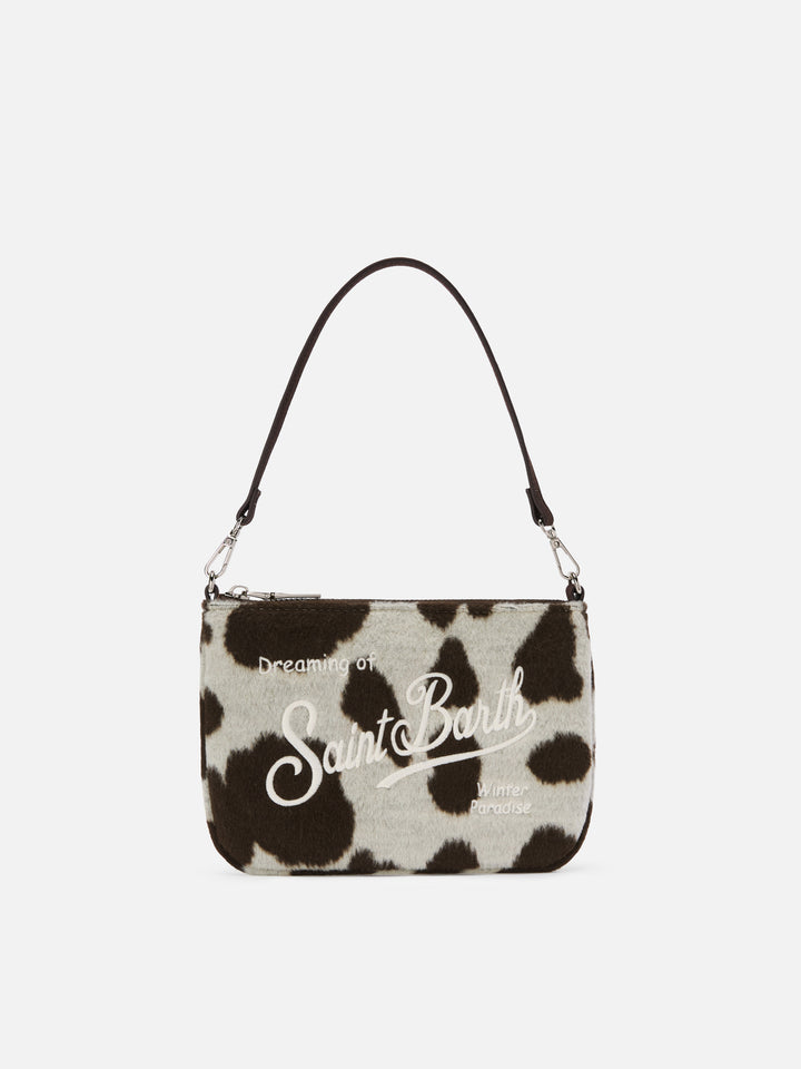 Parisienne Mini-Schultertasche aus Wollmischung mit Kuhfellmuster