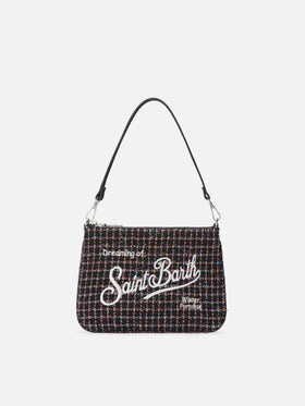 Parisienne Mini-Schultertasche aus glänzendem schwarzem Tweed