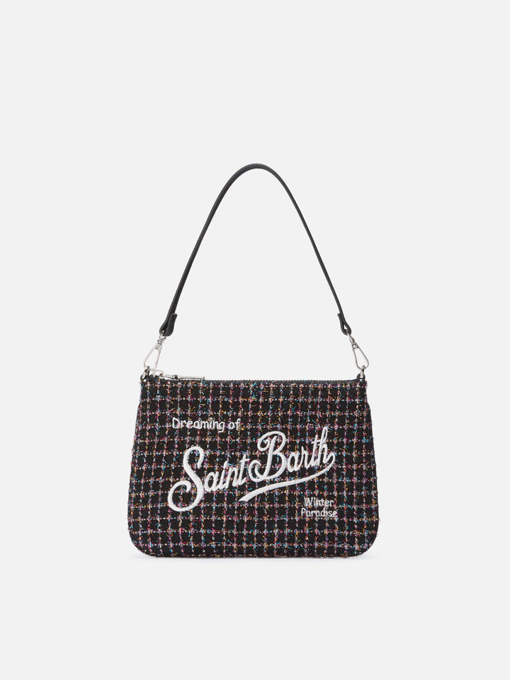 Parisienne Mini-Schultertasche aus glänzendem schwarzem Tweed