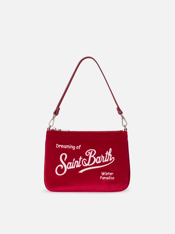 Bordeaux Mini Parisienne velvet shoulder bag with logo embroidery